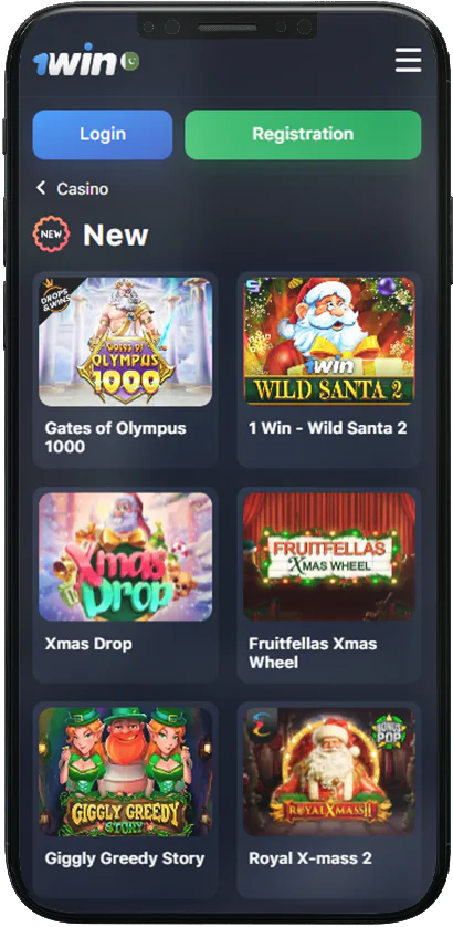 Screenshot of the casino section in the 1Win app