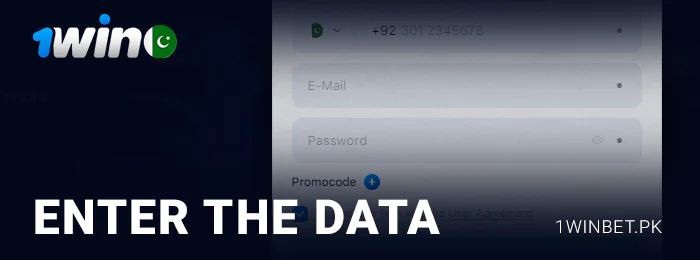 1Win رجسٹریشن کے لیے ڈیٹا درج کریں۔