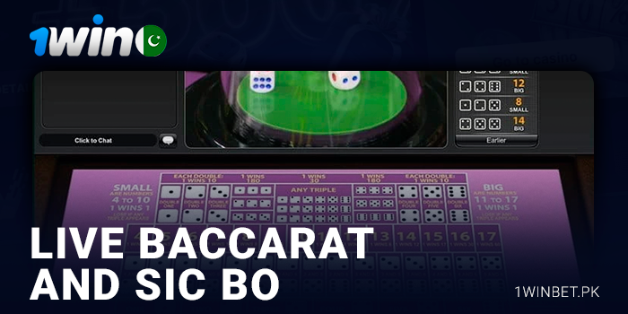 Live Sic Bo and Baccarat for Pakistan 1Win players