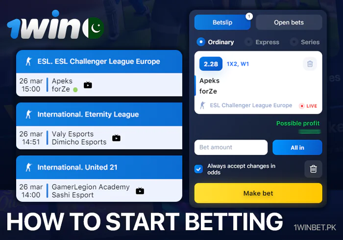 Esports betting instructions at 1Win Pakistan