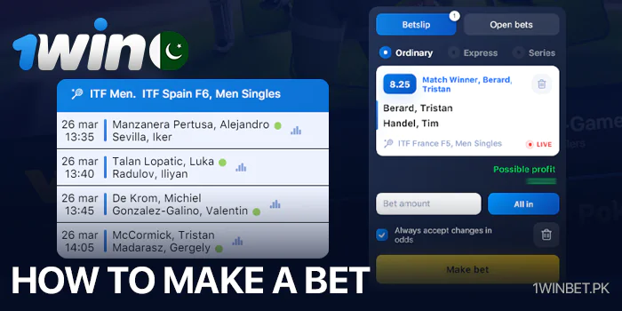 Tennis betting instructions at 1Win Pakistan